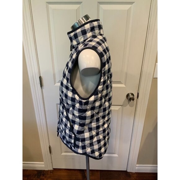 J. Crew Blue & White Plaid Puffer Vest, Size Medium - Picture 3 of 7